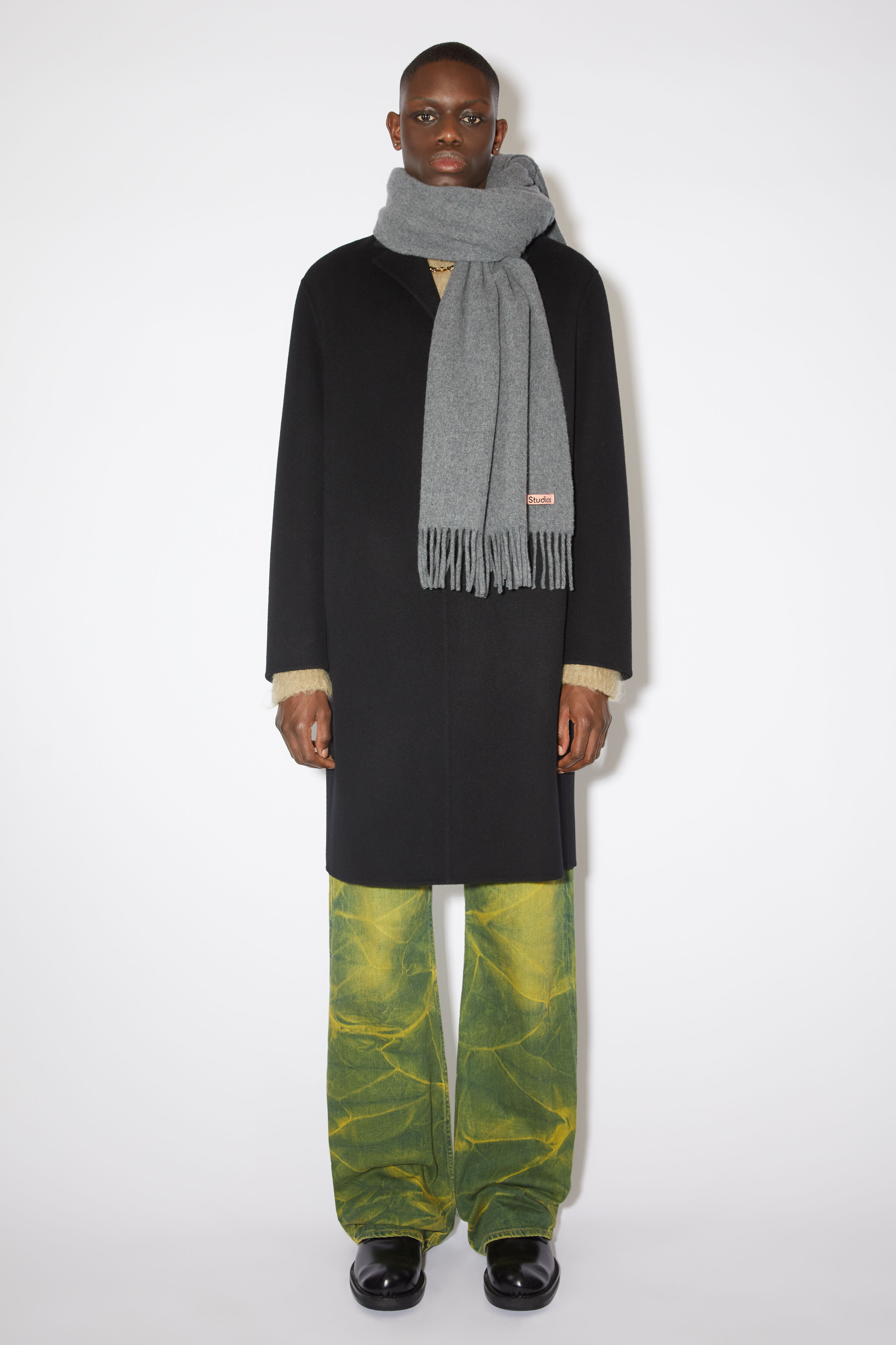 Acne Studios - Fringe wool scarf - oversized - Grey Melange