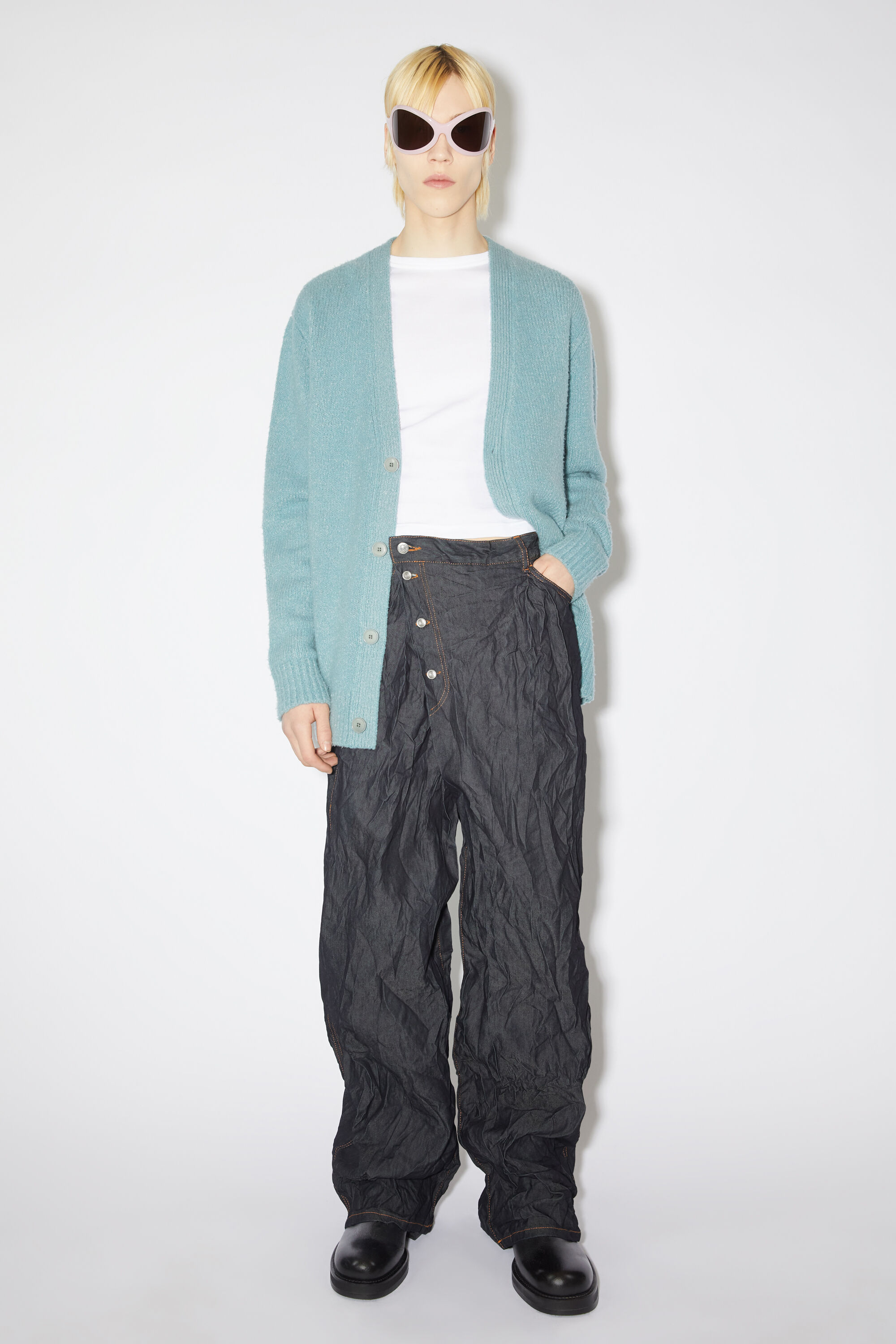 Acne Studios - Relaxed fit crinkled denim trousers - Indigo blue