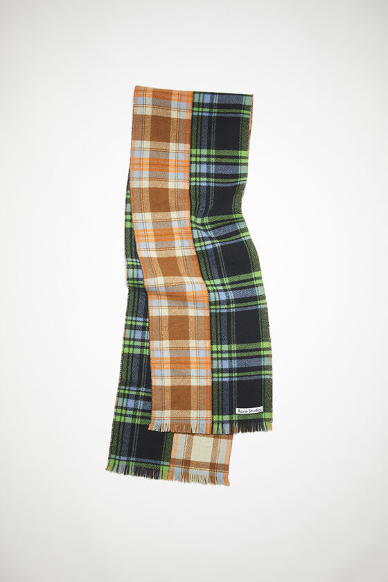 Acne Studios - Blue/green/orange wool Mixed check scarf 