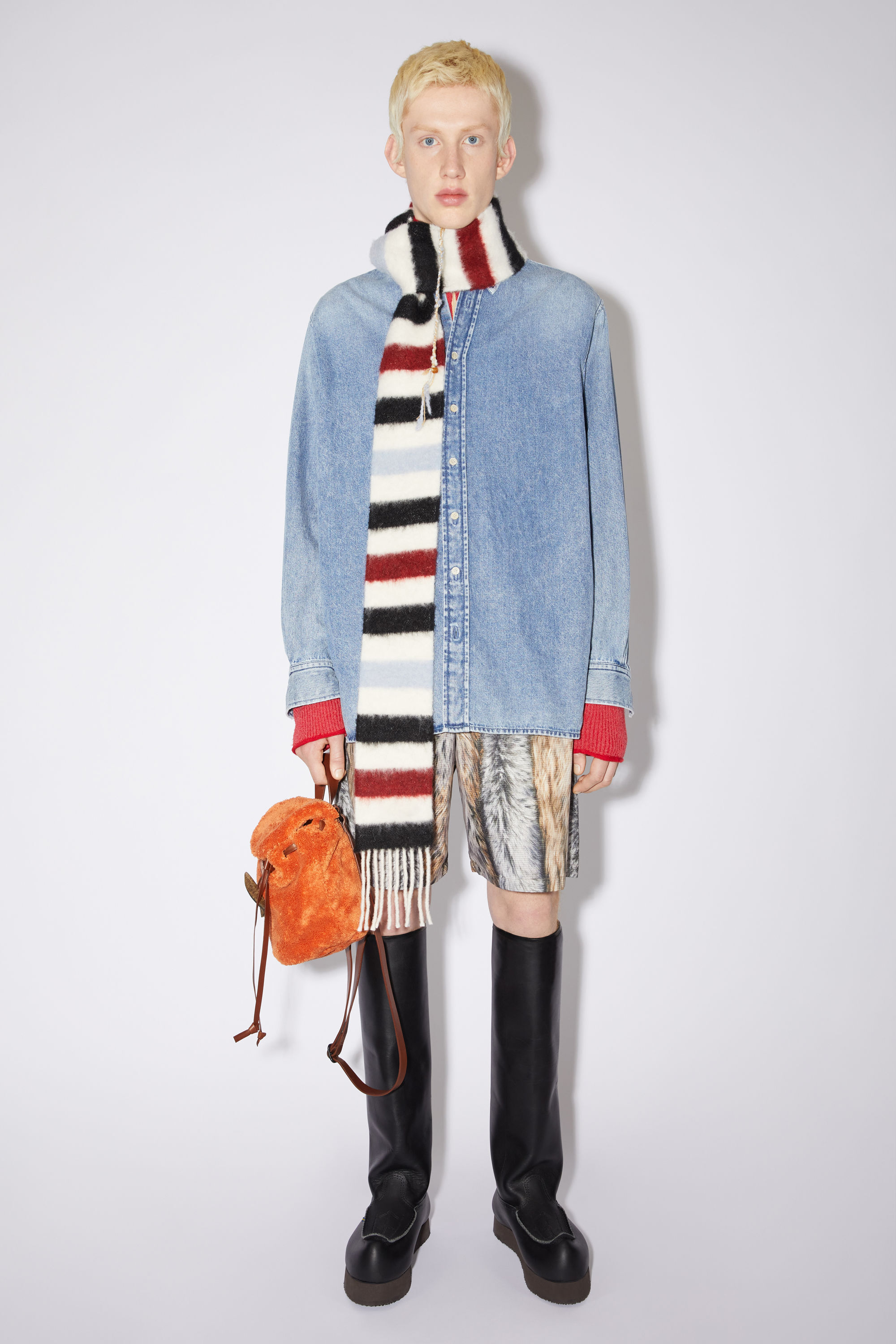 Acne Studios - Wool-alpaca fringe scarf - Skinny - White/red/black