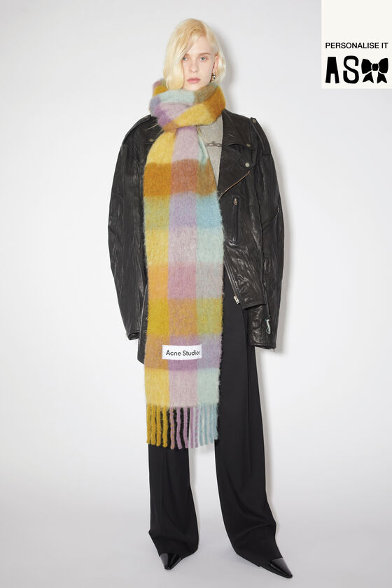 ACNE STUDIOS Vally fringed checked knitted scarf