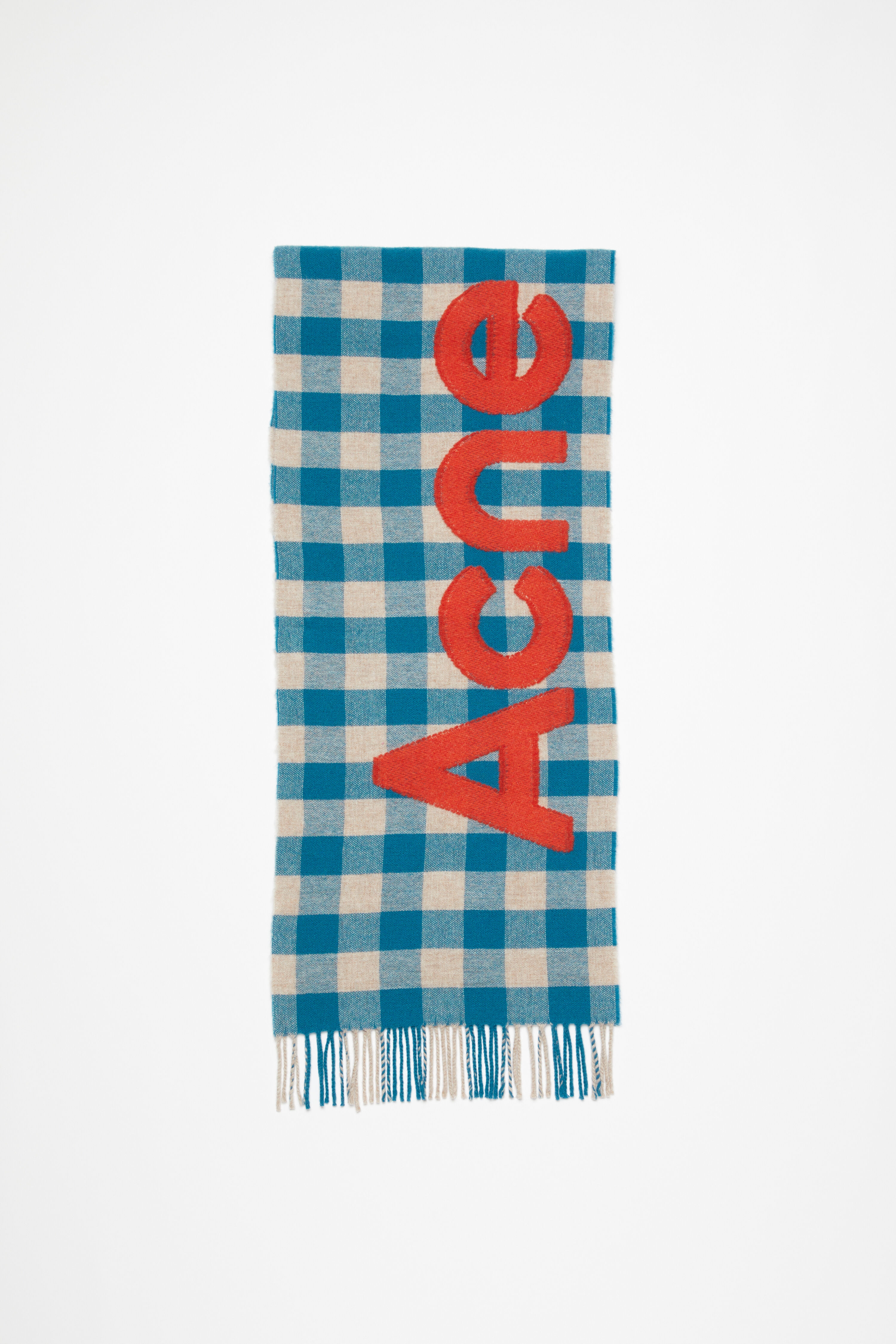 Acne studios checked logo clearance scarf