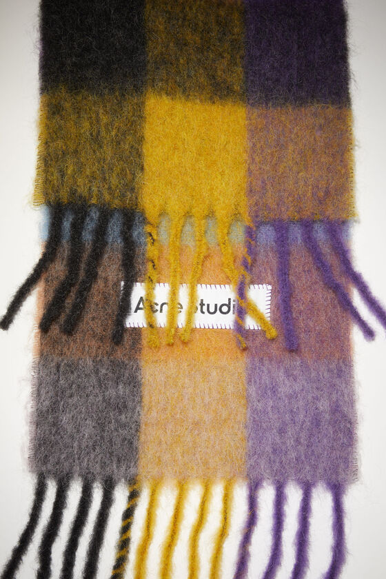 Anthracite Acne - Mohair grey/yellow/purple Studios scarf checked -