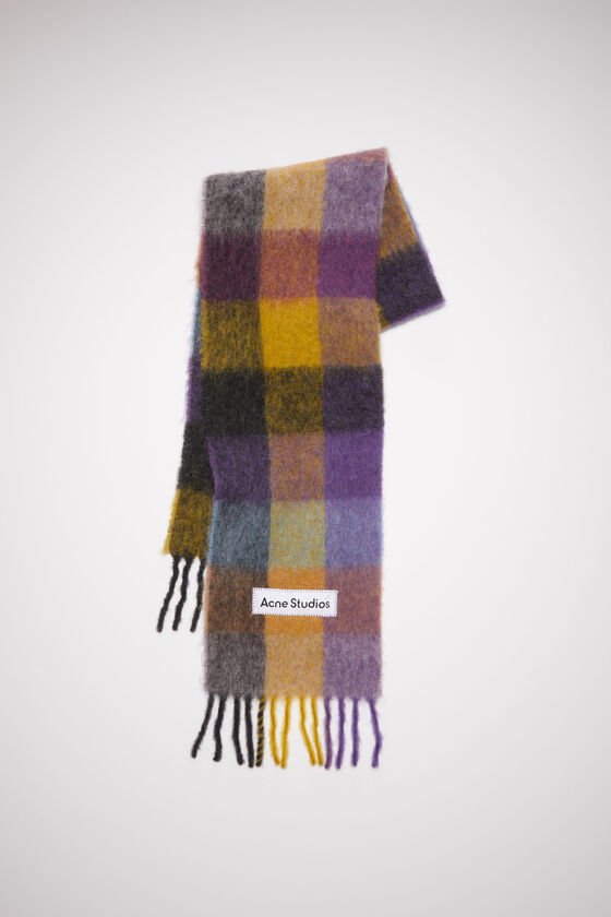 Acne Studios grey/yellow/purple Anthracite checked Mohair scarf - 