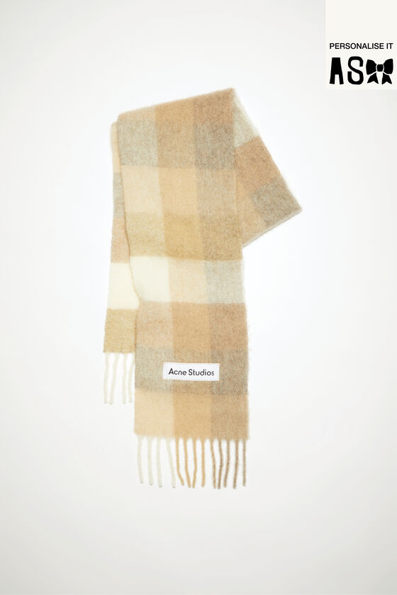 Oversized Scarf Beige, Light Brown and Off-White Wool and Mohair