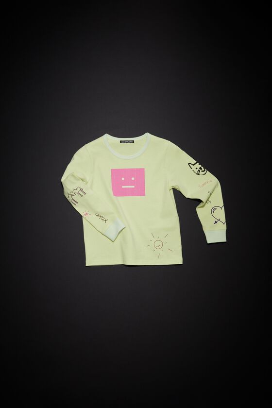 T-Shirt Acne mit Kinder – Langärmliges Studios - Neongrün - Kritzel-Print