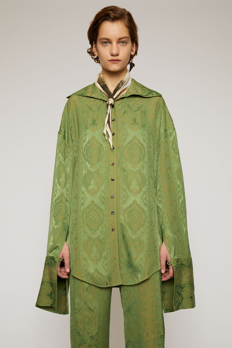 Shop Acne Studios Paisley-jacquard Satin Shirt Green/beige