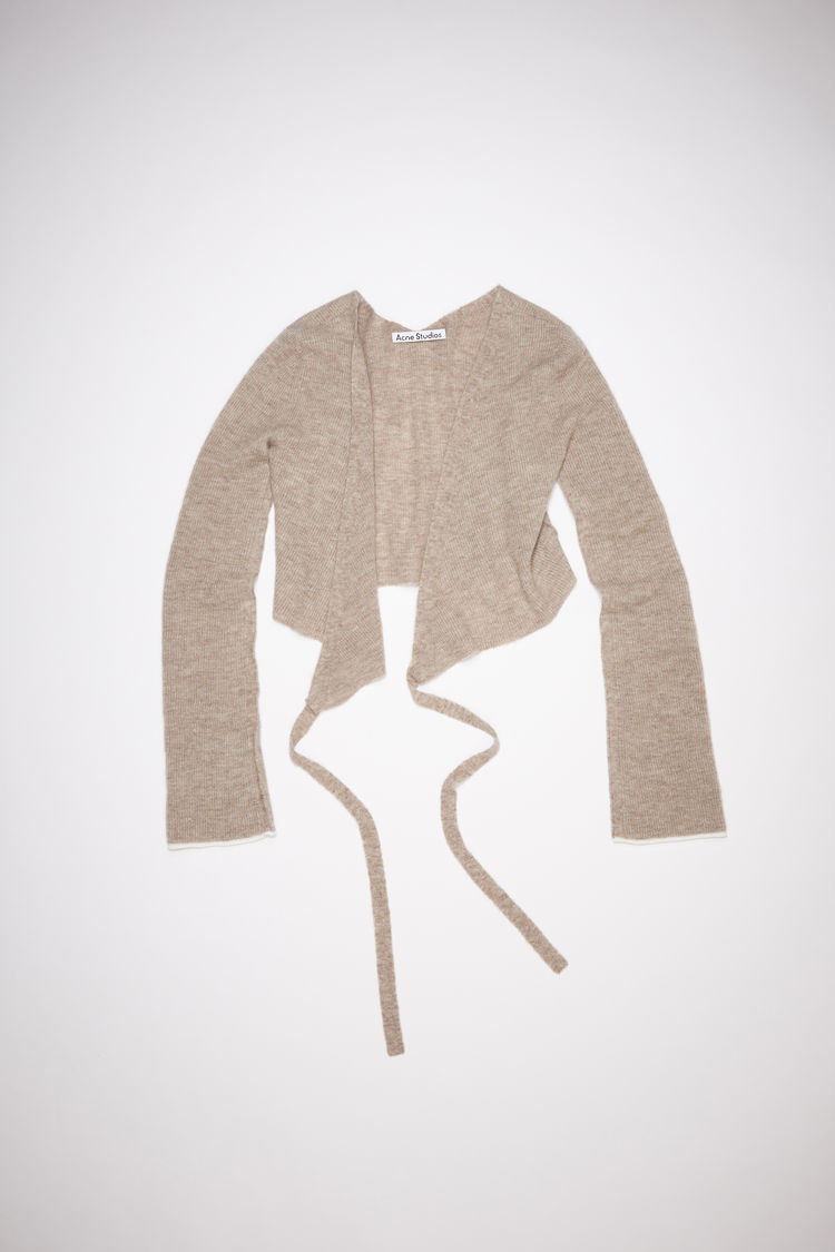 WRAP LONDON 100% Cotton Mushroom Taupe Zip Cardigan Sweater Bell Sleeve US  sz 8